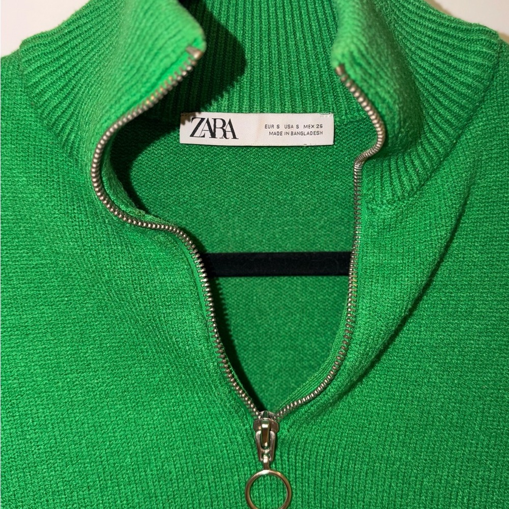 Zara Men's Vibrant Green Zip-Up Sweater